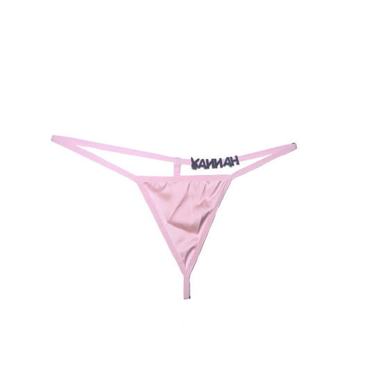 Pink thong with rhinestone charms on a white background